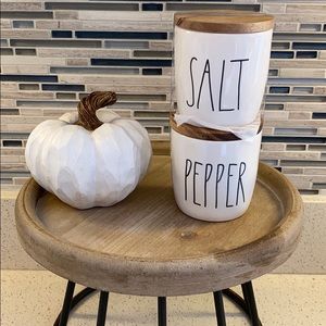 Rae dunn salt pepper cellars, wooden lids